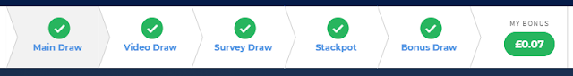 Image showing the category bar for the various draws on Pick My Postcode. It says Main Draw Video Draw, Survey Draw, Stackpot and Bonus