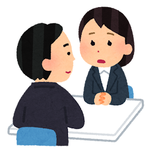 会社での相談のイラスト（男性の上司と女性の部下）