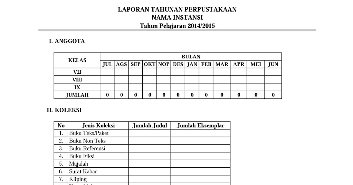 Contoh Administrasi Laporan Tahunan Perpustakaan ~ KOPI ARSIP