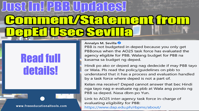 DepEd PBB Update: Statement from Under Secretary Analyn Sevilla