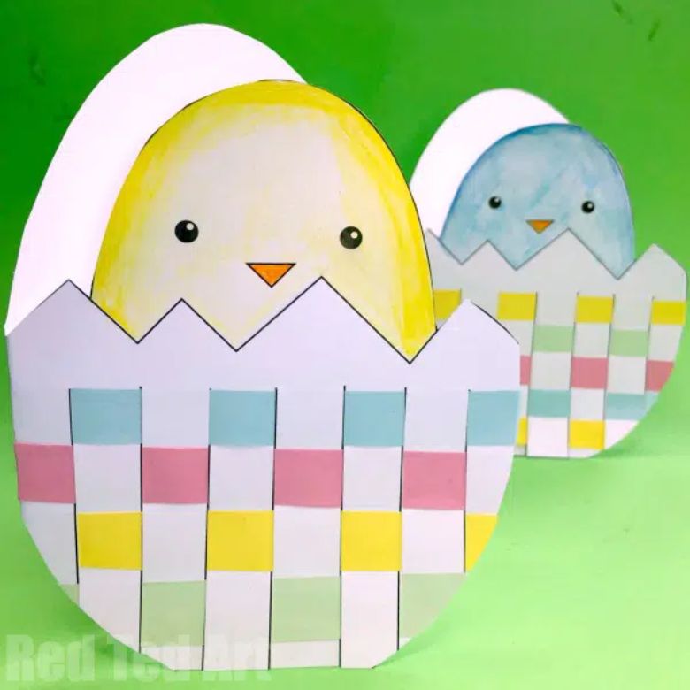 Homemade woven egg Easter chick card