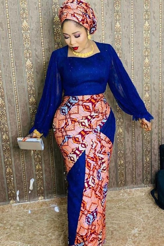Ankara and Lace Combination Long Gown.