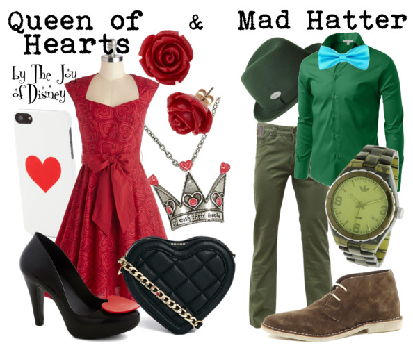 queen of hearts costume, mad hatter costume, disney fashion, disney outfits