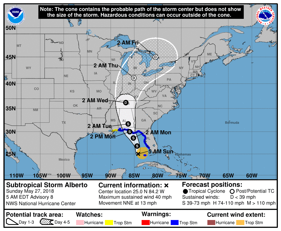 TBW: The first named storm of the 2018 Atlantic hurricane season arrives early as subtropical