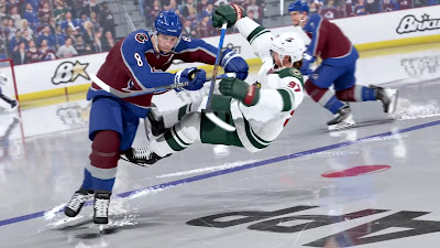 A dynamic exchange on the ice in NHL 24, with players showcasing their skills.