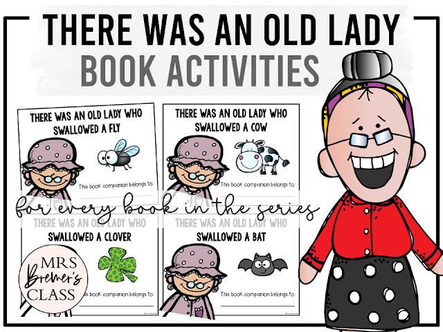 There Was an Old Lady Who Swallowed literacy activities and reading printables for every book in the series by Lucille Colandro for Kindergarten and First Grade