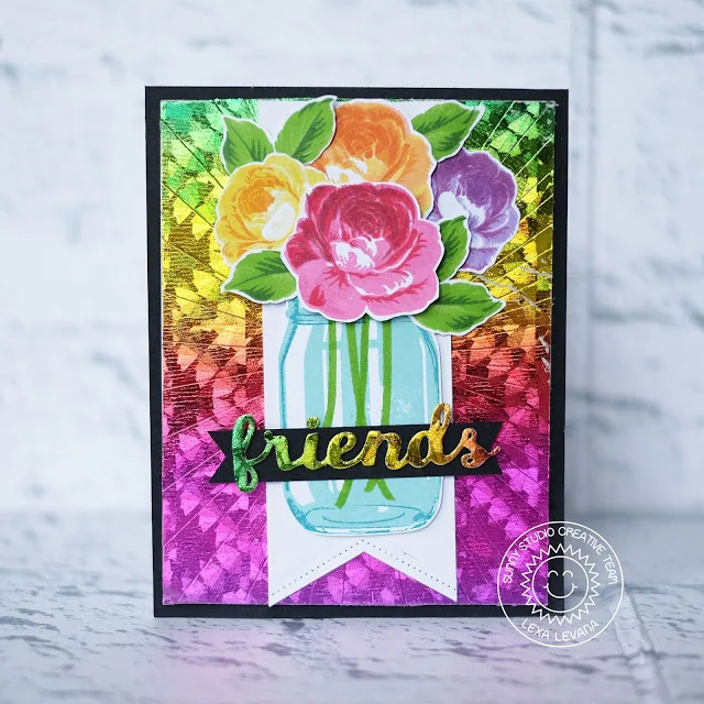 Sunny Studio Stamps: Everything's Rosy Vintage Jar Botanical Backdrop Friends Card Congrats Card Lexa Levana Leanne West