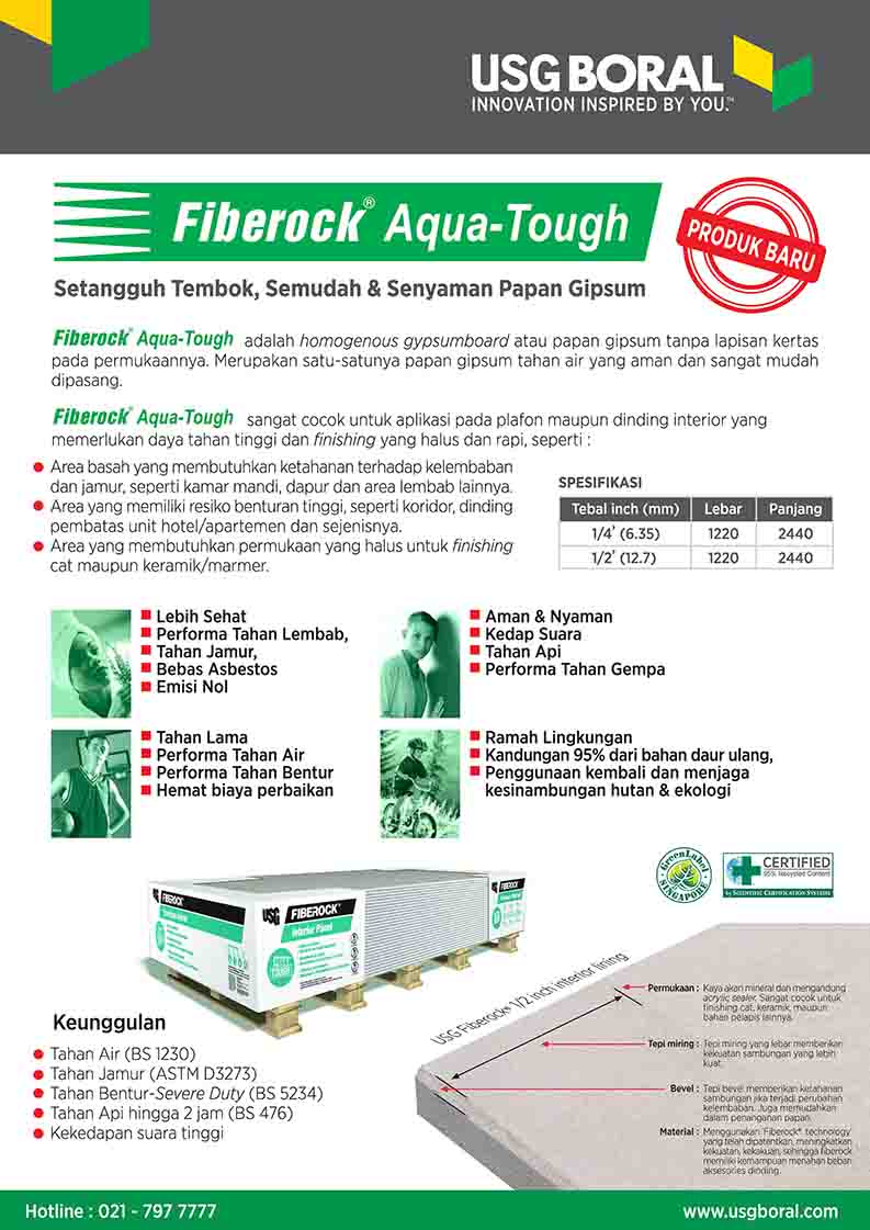 FIBEROCK  AQUA TOUGH  Gypsum tahan lembab tahan api 