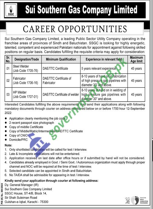 Sui Southern Gas Company Jobs in Karachi 2022 | SSGC Careers