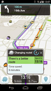 Screenshots of the Waze Social GPS Maps & Traffic for Android tablet, mobile phone.