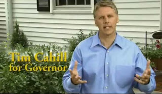 State Treasurer Timothy P. Cahill's new television message references Republican attack ads that aired earlier this