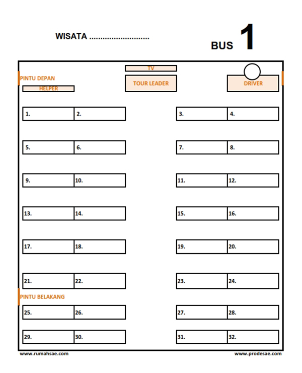 Denah Tempat Duduk Bus Pariwisata Medium Seat 2-2