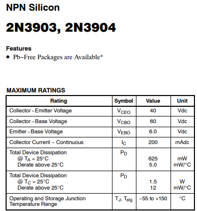 2n3903 maximum ratings