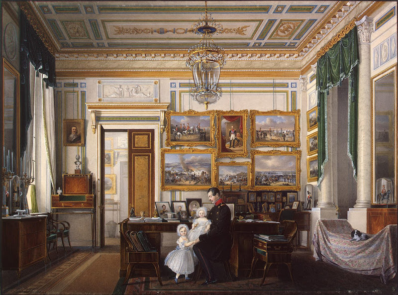 Interiors of the Winter Palace. The Study of Emperor Alexander II by Edward Petrovich Hau - Architecture, Interiors Drawings from Hermitage Museum