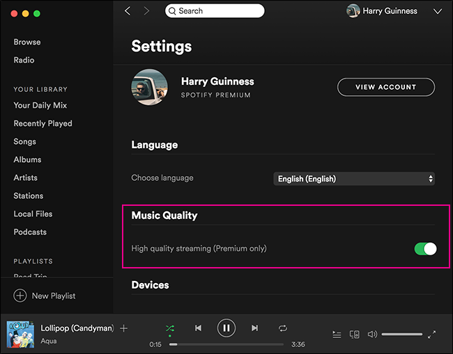 Streaming di alta qualità spotify