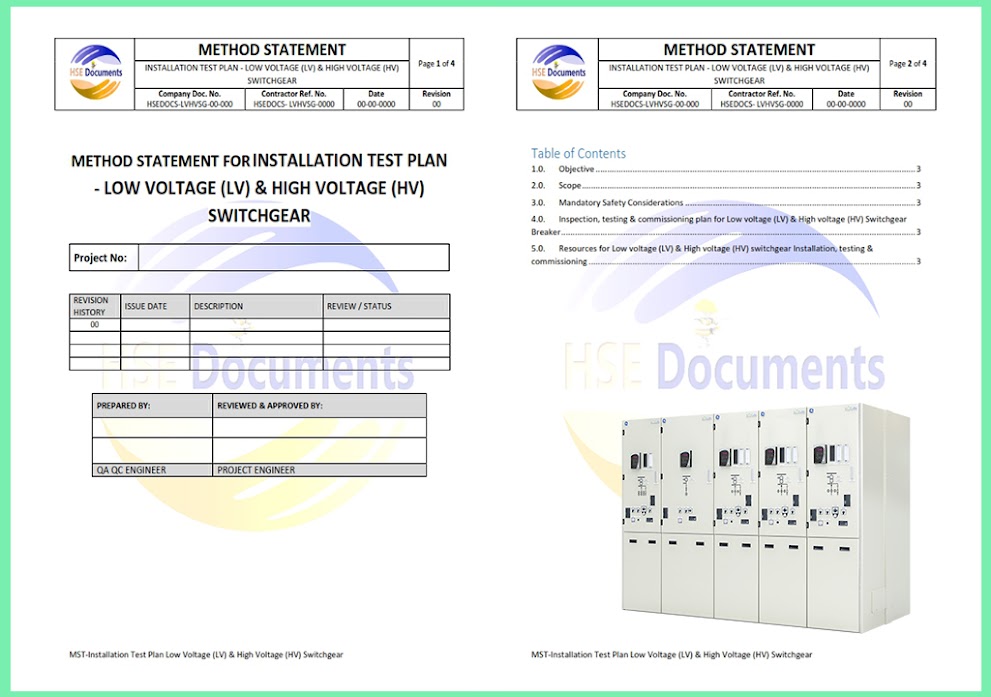 METHOD STATEMENT FOR INSTALLATION TEST PLAN-LV & HV SWITCHGEAR