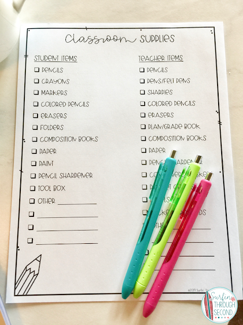 Classroom supplies list