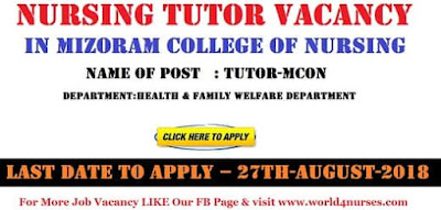 Nursing Tutor Vacancy in Mizoram College of Nursing 