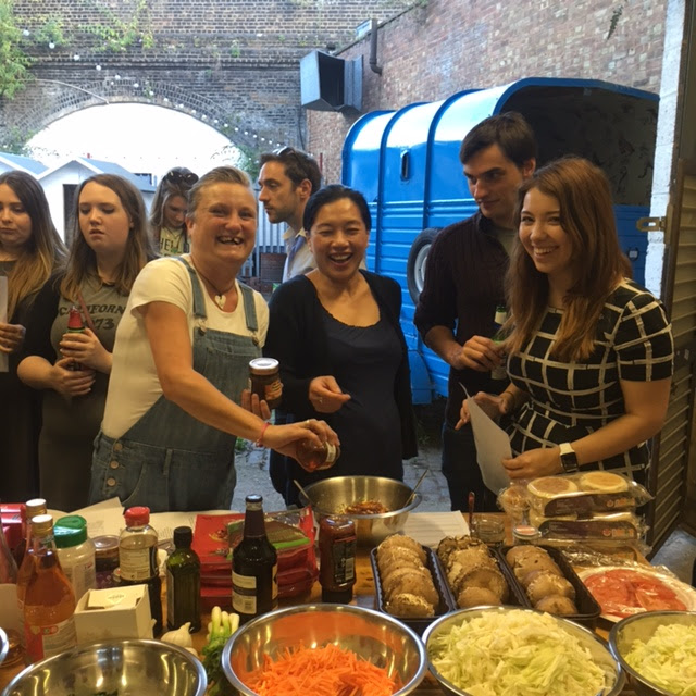 Food Bloggers cooking at Branston Event at London Barbecue School