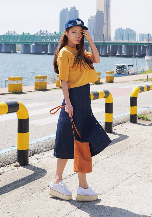  Stylenanda  Buttoned Denim Midi Skirt KSTYLICK Latest 