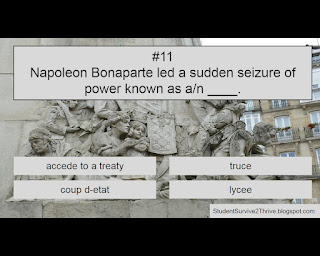 Napoleon Bonaparte led a sudden seizure of power known as a/n ____. Answer choices include: accede to a treaty, truce, coup d-etat, lycee