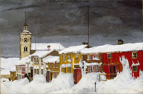 Harald Sohlberg  Après la tempête de neige ; rue de Roros peintre norvégien mouvement néo-romantique