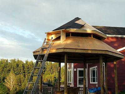 Finally, the first shingles are getting installed.