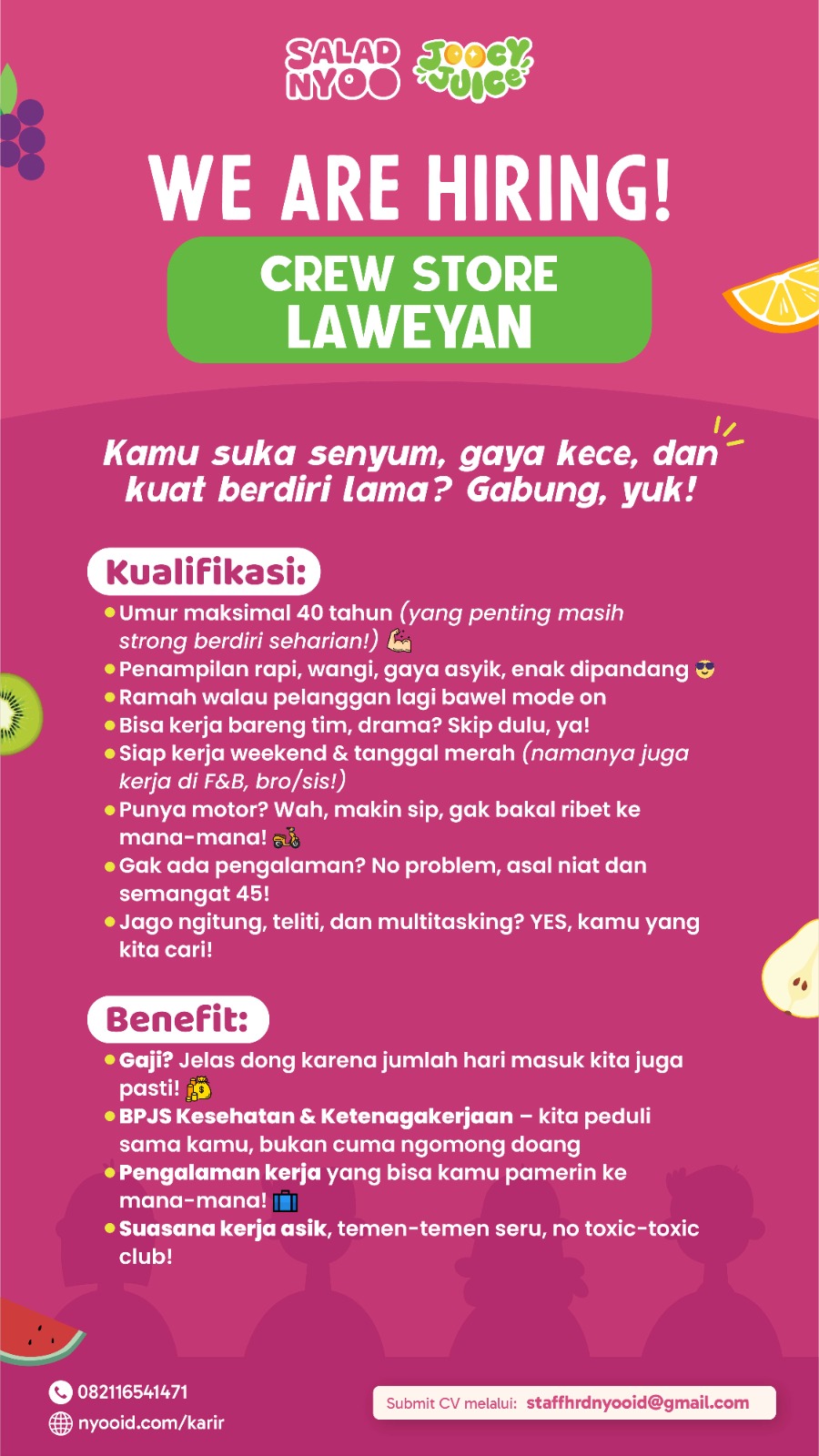 Loker Salad Nyoo & Joocy Juice untuk 10 Posisi di Solo, Klaten, Jogja, Sukoharjo