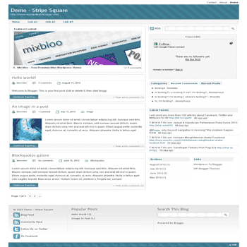 Stripe Square free blogger template convert from wordpress theme to blogger with content slideshow template and 3 column footer blogger template