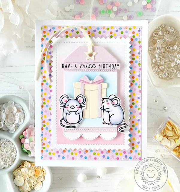 Sunny Studio Stamps: Harvest Mice Customer Card by Nicky Meeks (featuring Perfect Gift Boxes Dies, Mini Mat & Tag Dies)