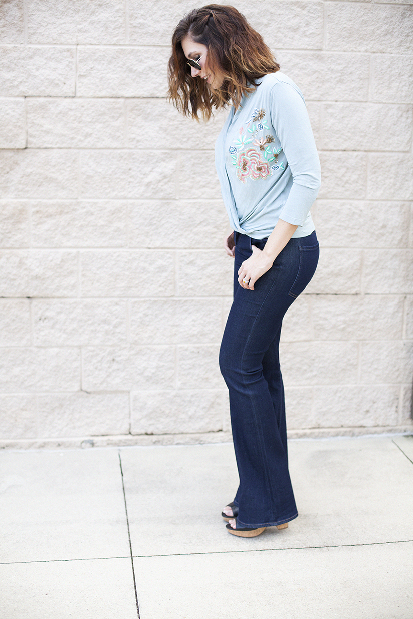 Fashion Blogger Amy West in flare leg jeans from Anthropologie