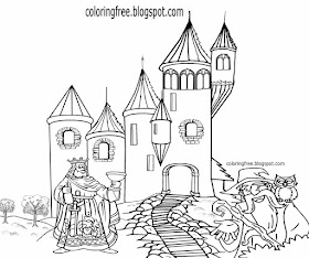 Royal palace old medieval king drawing cartoon owl & wizard magic castle coloring page for teenagers