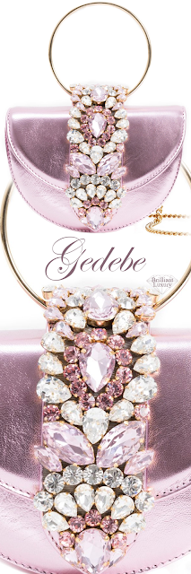 ♦Gedebe bejeweled mini Brigitte nappa pink metal clutch bag #gedebe #bags #pink #brilliantluxury