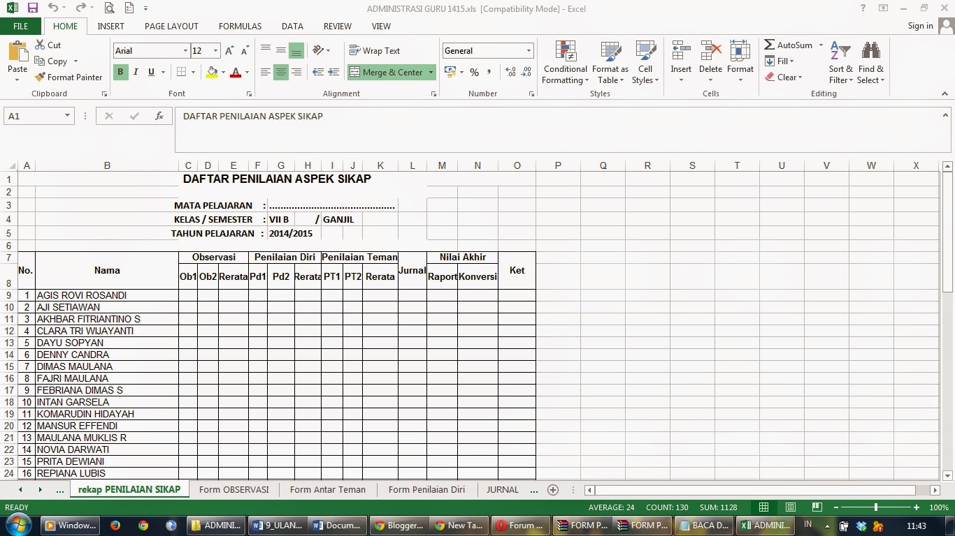 FORMAT PENILAIAN KURIKULUM 2013 (Administrasi Guru