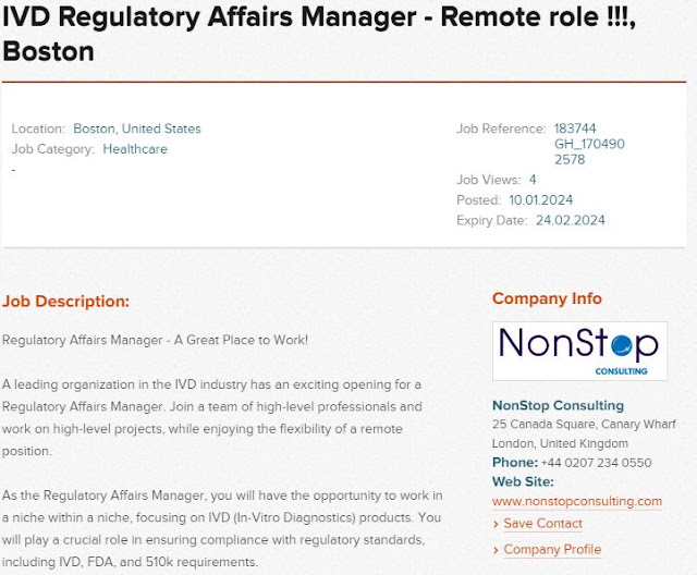 Regulatory Affairs Manager Jobs Boston United States