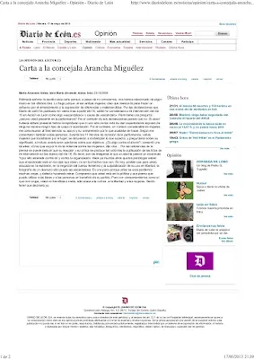 Maria AA. Carta a la concejala Arancha Miguélez. Diario de León. 23 Octubre 2009