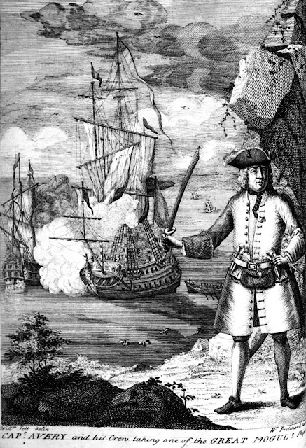 Γκραβούρα του 18ου αιώνα με τον θρυλικό Άγγλο "βασιλιά πειρατή", Henry Avery, να "καταλαμβάνει ένα από τα πλοία του Μεγάλου Μογγόλου". Η τύχη του παραμένει μυστήριο.