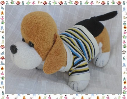 Doudou Peluche Windel Chien Marron Blanc Pull Rayures