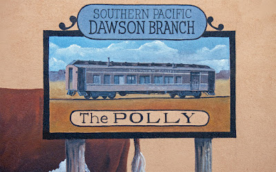 A tribute to "The Polly," in Mosquero, New Mexico, a passenger car hitched to the end of coal drags on the Dawson Line.