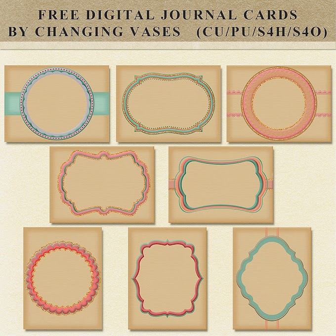 Free Digital Tan Teal and Pink Journal Cards