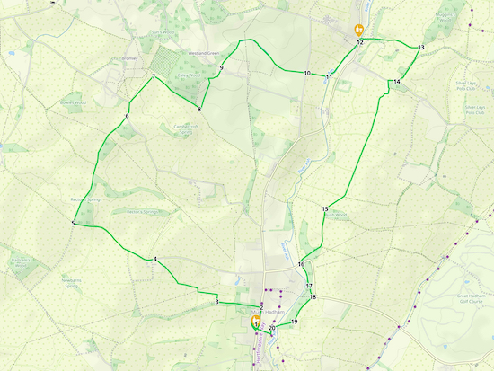 Map for Walk 201: Much Hadham North Loop