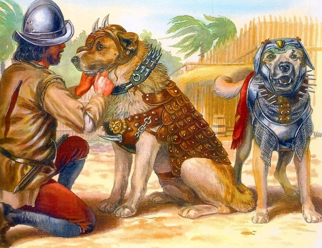 Иллюстрация испанских боевых псов в боевых доспехах