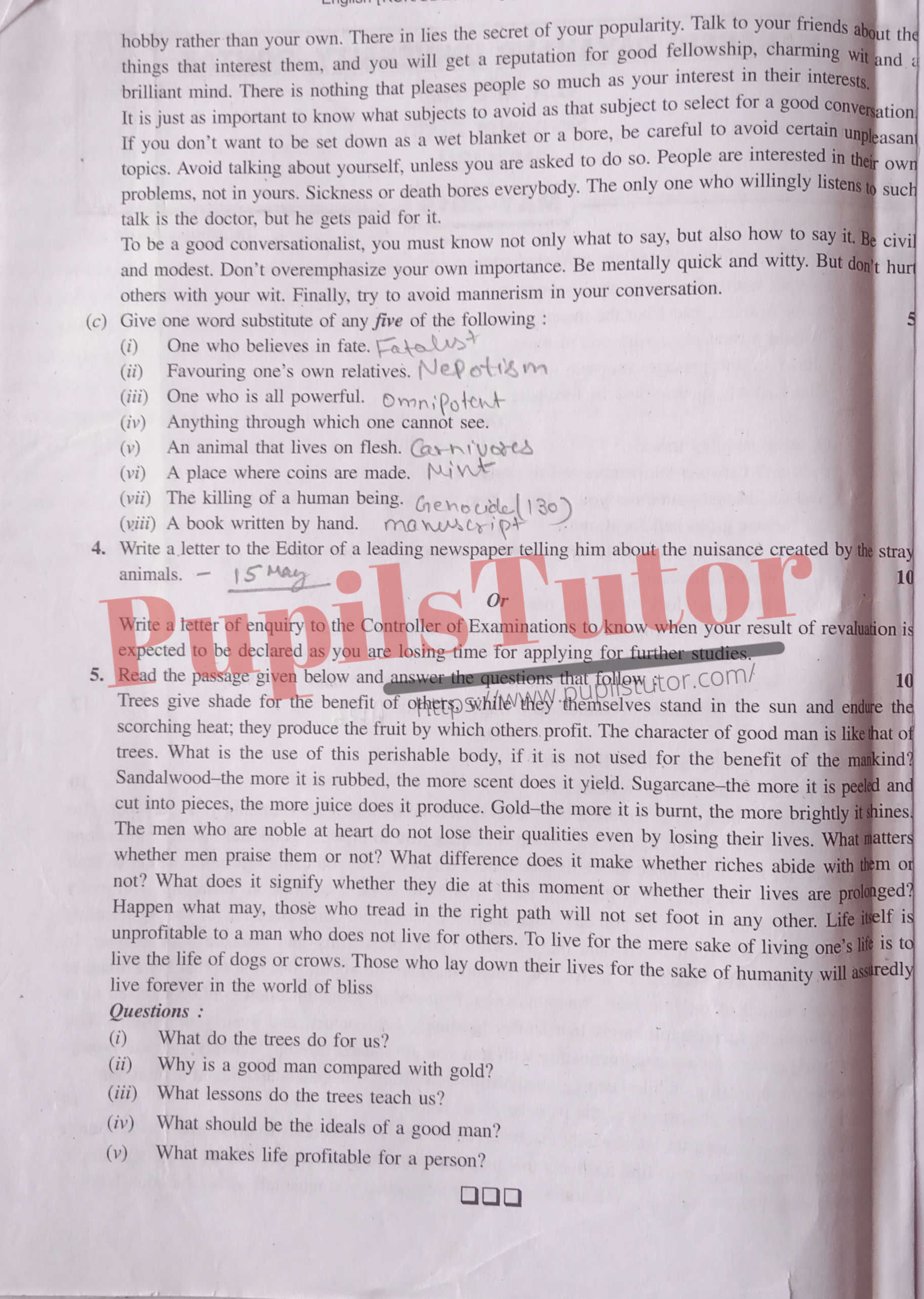 M.D. University B.A. English Sixth Semester Important Question Answer And Solution - www.pupilstutor.com (Paper Page Number 2)