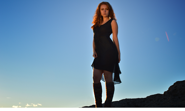 red haired model sunset