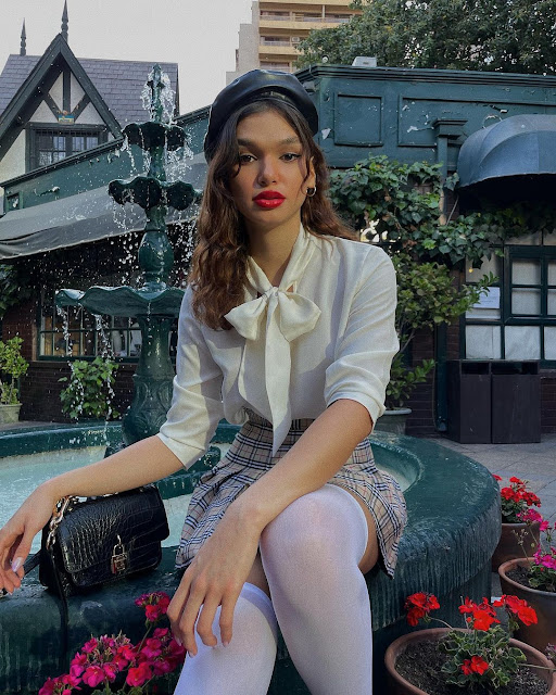 Helénia Melán – Most Beautiful Transgender Women's in a Shirt Blouse and Tennis Skirt Fashion Style