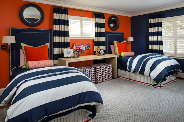 غرفة نوم كاملة للاطفال والاولاد الكبار ,بسريرين , orange color with blue