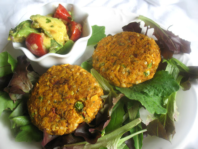 Sweet Potato and Chickpea Patties with Avocado and Tomato Salsa