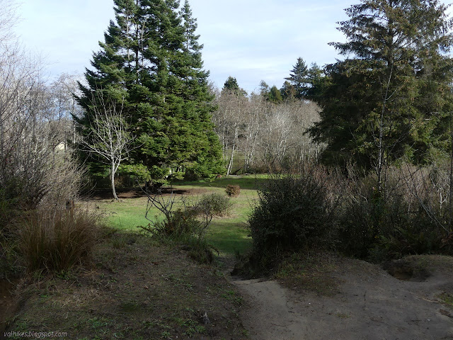 steps down to a lawn looking area