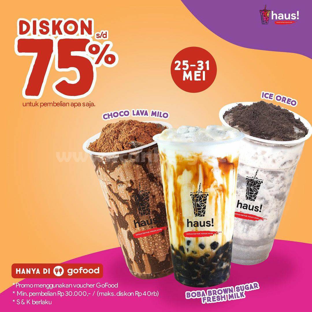 Promo HAUS! Diskon 75% + Gratis Ongkir hingga Rp 15.000 melalui GOFOOD