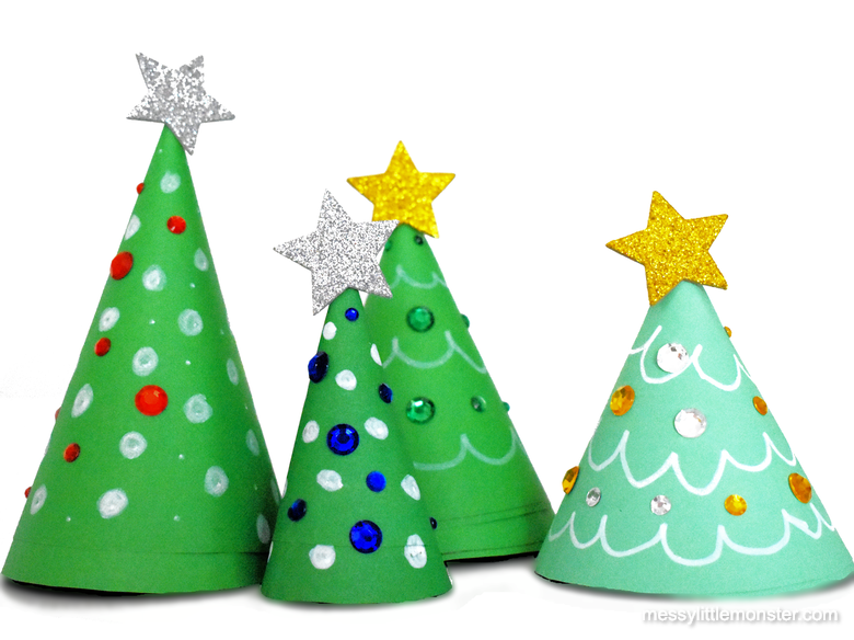 Paper cone Christmas tree craft for preschoolers